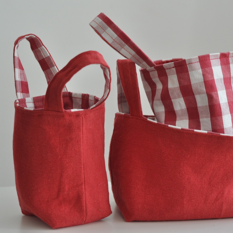 Reversible kitchen picnic basket set, half yard project, easy sewing tutorial for home organisation