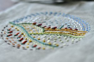 Vezenje na lanenoj tkanini, pejzaž